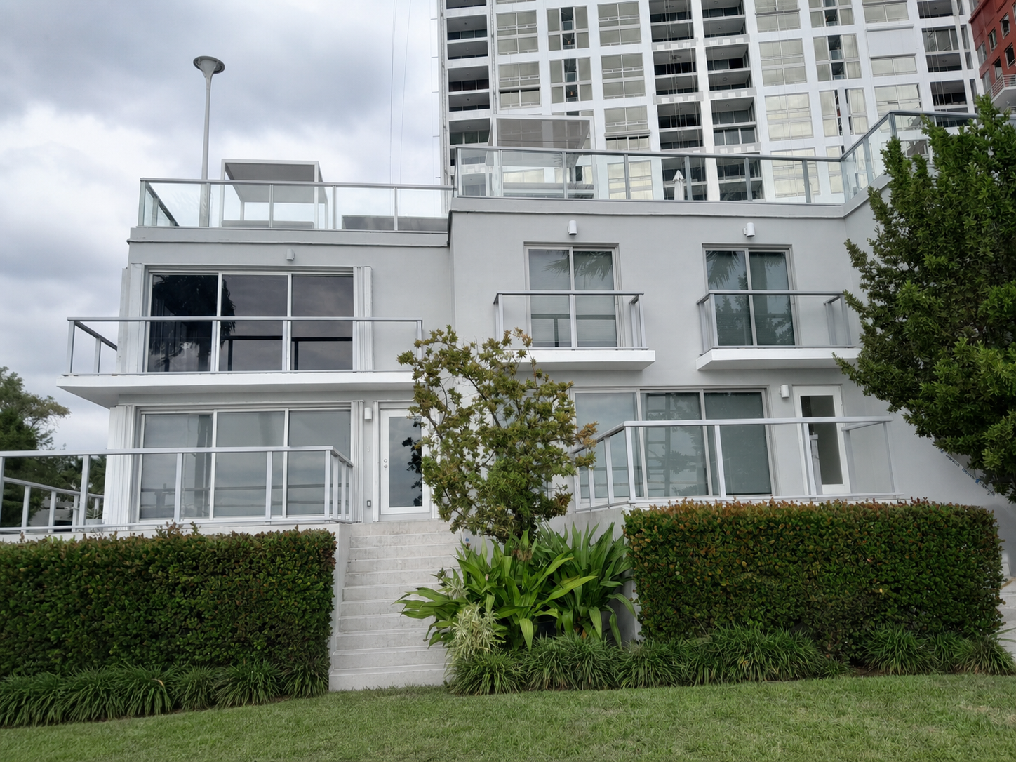 Front exterior balcony railings at The Palace in Brickell, Miami